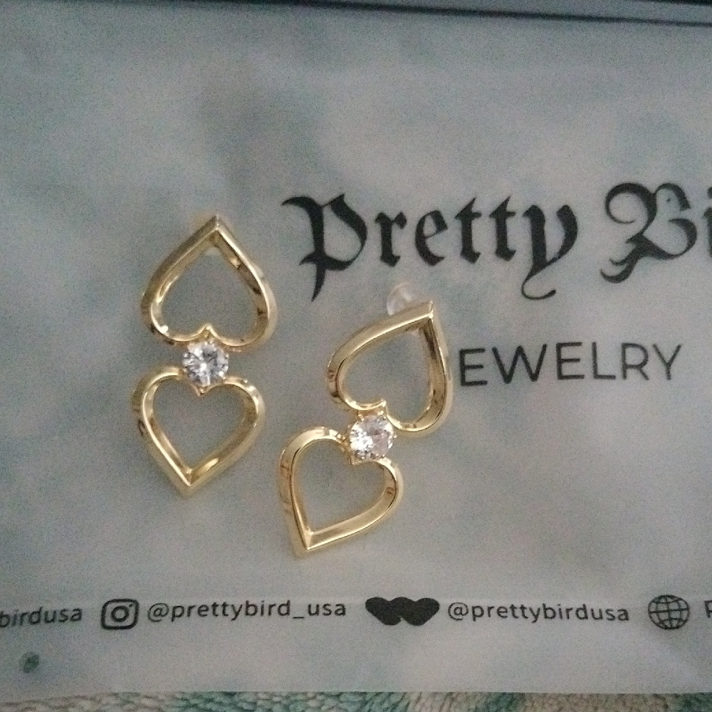 Pretty Bird Gold Plated Double Heart Earrings